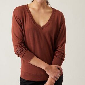 Athleta Copper Brown V Neck Pullover Sz Small Sweatshirt | Long Sleeve